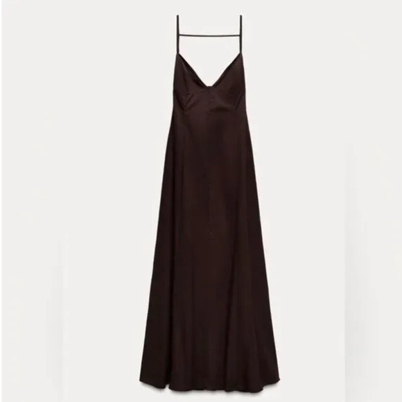 Zara Brown Backless Spaghetti Strap cotton maxi Dress - Picture 2 of 4